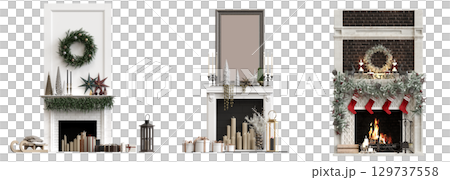 Christmas decorations, New Year's decor, isolate on a transparent background, 3D illustration, cg render Christmas decorations, New Year's decor, isolate on a transparent background, 3D illustration, cg render 129737558
