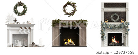 Christmas decorations, New Year's decor, isolate on a transparent background, 3D illustration, cg render Christmas decorations, New Year's decor, isolate on a transparent background, 3D illustration, cg render 129737559