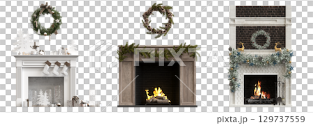 Christmas decorations, New Year's decor, isolate on a transparent background, 3D illustration, cg render Christmas decorations, New Year's decor, isolate on a transparent background, 3D illustration, cg render 129737559