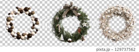 Christmas decorations, New Year's decor, isolate on a transparent background, 3D illustration, cg render 129737562