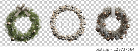 Christmas decorations, New Year's decor, isolate on a transparent background, 3D illustration, cg render Christmas decorations, New Year's decor, isolate on a transparent background, 3D illustration, cg render 129737564