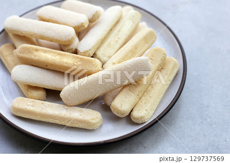 Sponge finger cookies, Italian savoiardi biscuit snack 129737569