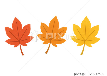 紅葉イラストセット　もみじ　赤　黄　オレンジ　秋の葉っぱ　イラスト素材 129737595