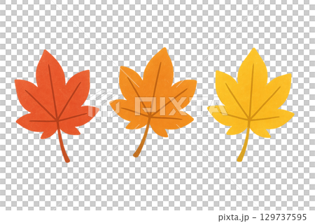 紅葉イラストセット　もみじ　赤　黄　オレンジ　秋の葉っぱ　イラスト素材 129737595