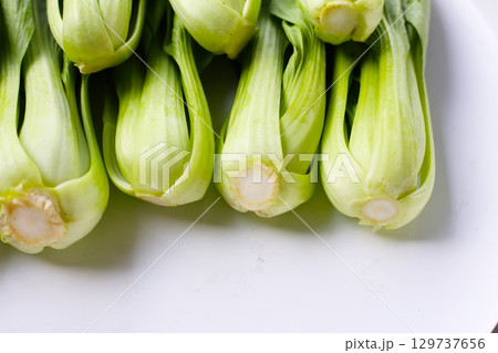 Fresh bok choy on white background. 129737656