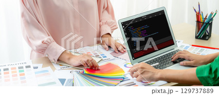 Software development programming on computer screen for brisk application 129737889
