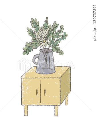 グレー色の花瓶に入った花と棚のイラスト素材 [129737892] - PIXTA