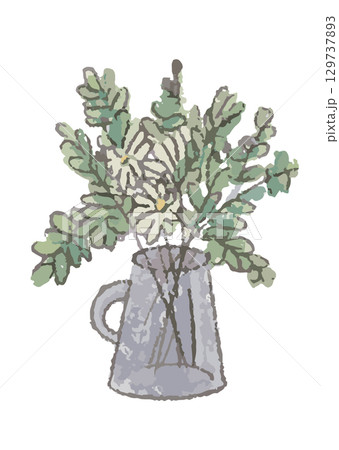 グレー色の花瓶に入った花 グレー色の花瓶に入った花 129737893