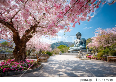 桜と大仏の絶景 桜と大仏の絶景 129737946