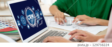 Customer relationship management system on brisk computer for CRM business 129738224