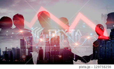 Economic Crisis with Financial Downtrend Arrow and Volatile Market Graph Muxer 129738256