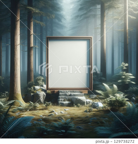 Serene Forest Scene with Outdoor Projection Screen in Sunlit Clearing with Generative AI. 129738272