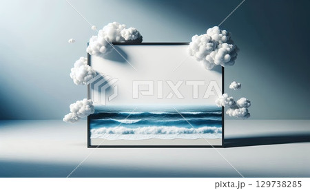 Dreamland frame in Ocean and Clouds with Generative AI. 129738285
