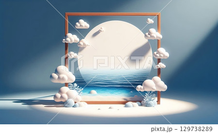 Dreamland frame in Ocean and Clouds with Generative AI. 129738289
