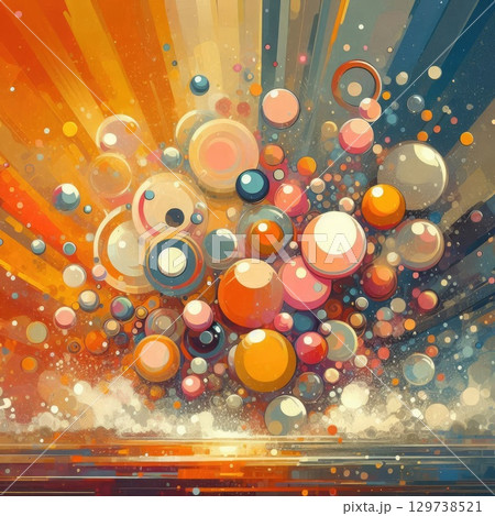 Abstract Cosmic Symphony 70s style in Vibrant Spheres and Dynamic Energy Waves with Generative AI. 129738521