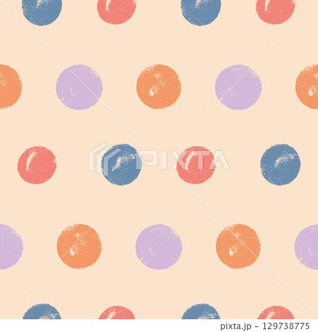 Polka dots multi colors seamless pattern. Crayon kids endless background. Naive groovy simple dot ornament repeat cover. Round geometric continuous ornament. Vector hand drawn illustration Polka dots multi colors seamless pattern. Crayon kids endless background. Naive groovy simple dot ornament repeat cover. Round geometric continuous ornament. Vector hand drawn illustration 129738775