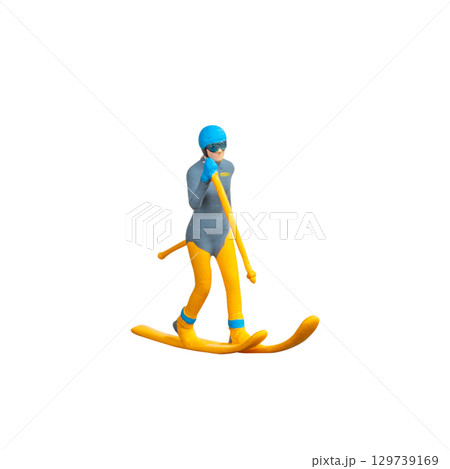 Small Skier Model Isolated with Clipping Path 129739169