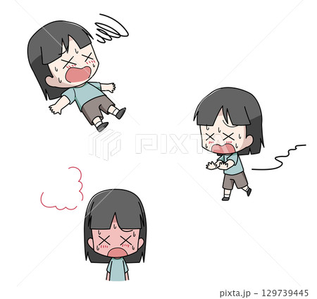 重度の熱中症になる女の子のイラスト3種類セット 129739445