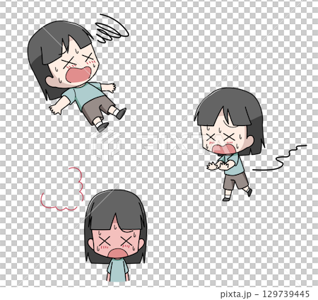 重度の熱中症になる女の子のイラスト3種類セット 129739445