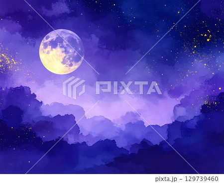 深い紫と紺色の水彩抽象ハロウィン背景 幻想的で大人向け上品イラスト 深い紫と紺色の水彩抽象ハロウィン背景 幻想的で大人向け上品イラスト 129739460