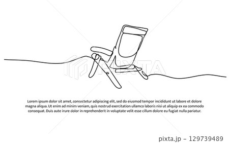 One line of lounge chairs on the beach. Abstract minimal continuous line. One line of lounge chairs on the beach. Abstract minimal continuous line. 129739489
