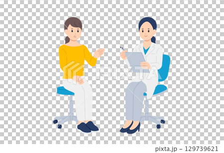 A female doctor and a female patient asking questions [People vector illustration material] 129739621
