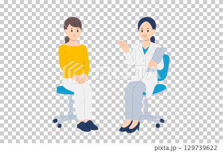 診斷和解釋女醫生和女病人[人物向量插圖素材] 129739622