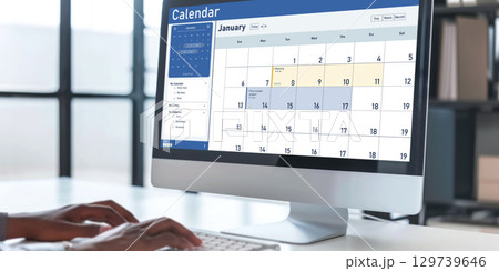 Calendar on computer software application for schedule planning brisk Calendar on computer software application for schedule planning brisk 129739646