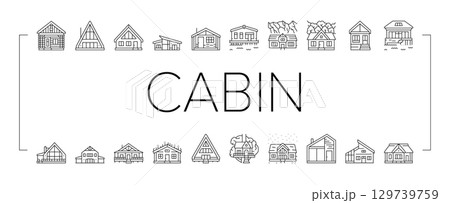 wooden cabin log icons set vector 129739759