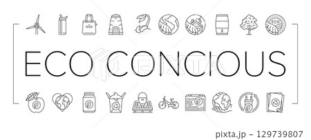 eco conscious sustainability icons set vector 129739807