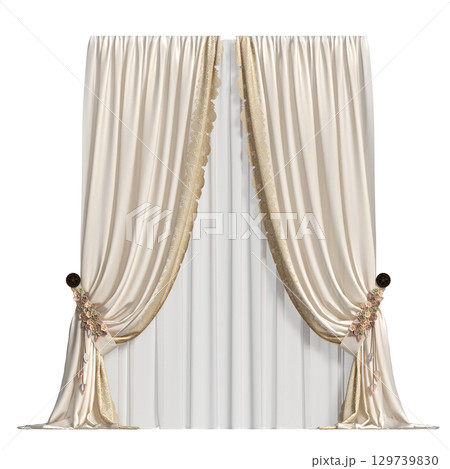 curtain isolated on a transparent background, interior decorations, 3D illustration, cg render curtain isolated on a transparent background, interior decorations, 3D illustration, cg render 129739830