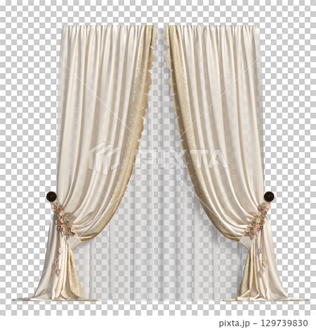 curtain isolated on a transparent background, interior decorations, 3D illustration, cg render curtain isolated on a transparent background, interior decorations, 3D illustration, cg render 129739830