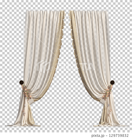 curtain isolated on a transparent background, interior decorations, 3D illustration, cg render curtain isolated on a transparent background, interior decorations, 3D illustration, cg render 129739832