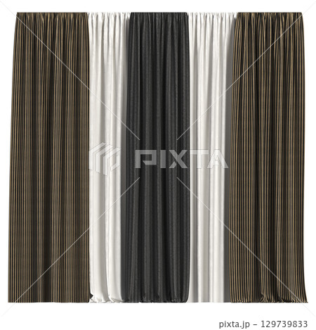 curtain isolated on a transparent background, interior decorations, 3D illustration, cg render 129739833