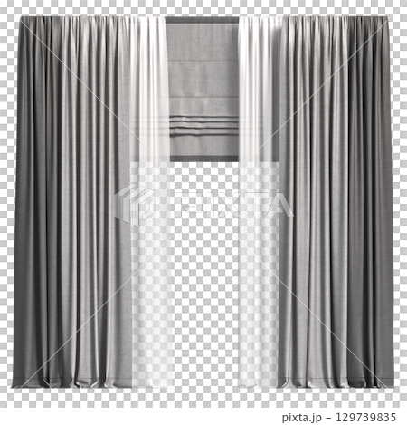 curtain isolated on a transparent background, interior decorations, 3D illustration, cg render curtain isolated on a transparent background, interior decorations, 3D illustration, cg render 129739835