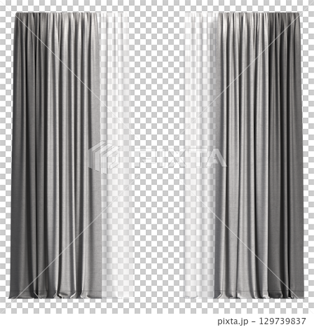 curtain isolated on a transparent background, interior decorations, 3D illustration, cg render 129739837