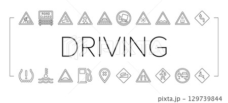 car driving obstacles road icons set vector car driving obstacles road icons set vector 129739844