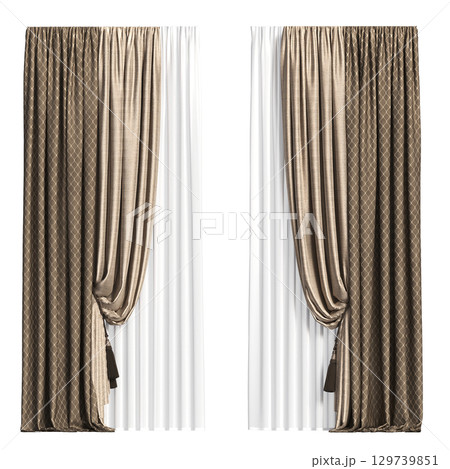 curtain isolated on a transparent background, interior decorations, 3D illustration, cg render 129739851