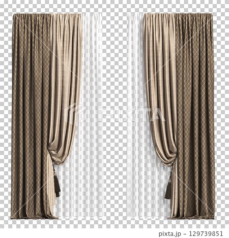 curtain isolated on a transparent background, interior decorations, 3D illustration, cg render 129739851