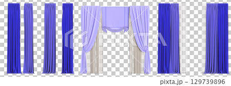 curtain isolated on a transparent background, interior decorations, 3D illustration, cg render 129739896