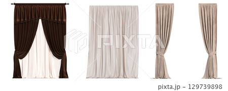 curtain isolated on a transparent background, interior decorations, 3D illustration, cg render 129739898