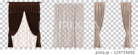 curtain isolated on a transparent background, interior decorations, 3D illustration, cg render 129739898
