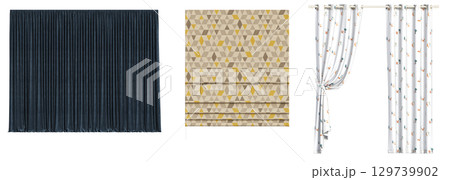 curtain isolated on a transparent background, interior decorations, 3D illustration, cg render 129739902