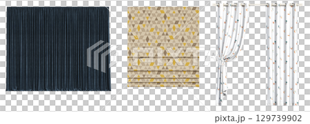 curtain isolated on a transparent background, interior decorations, 3D illustration, cg render 129739902
