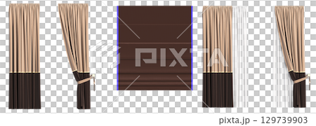 curtain isolated on a transparent background, interior decorations, 3D illustration, cg render 129739903