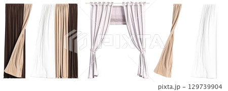 curtain isolated on a transparent background, interior decorations, 3D illustration, cg render 129739904