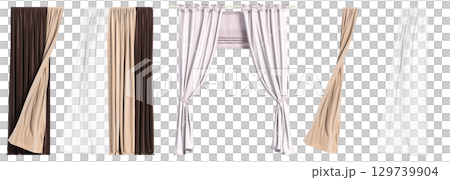 curtain isolated on a transparent background, interior decorations, 3D illustration, cg render curtain isolated on a transparent background, interior decorations, 3D illustration, cg render 129739904