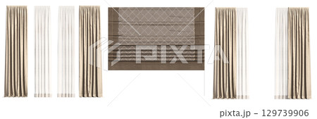 curtain isolated on a transparent background, interior decorations, 3D illustration, cg render 129739906