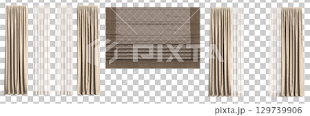 curtain isolated on a transparent background, interior decorations, 3D illustration, cg render curtain isolated on a transparent background, interior decorations, 3D illustration, cg render 129739906