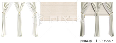curtain isolated on a transparent background, interior decorations, 3D illustration, cg render curtain isolated on a transparent background, interior decorations, 3D illustration, cg render 129739907